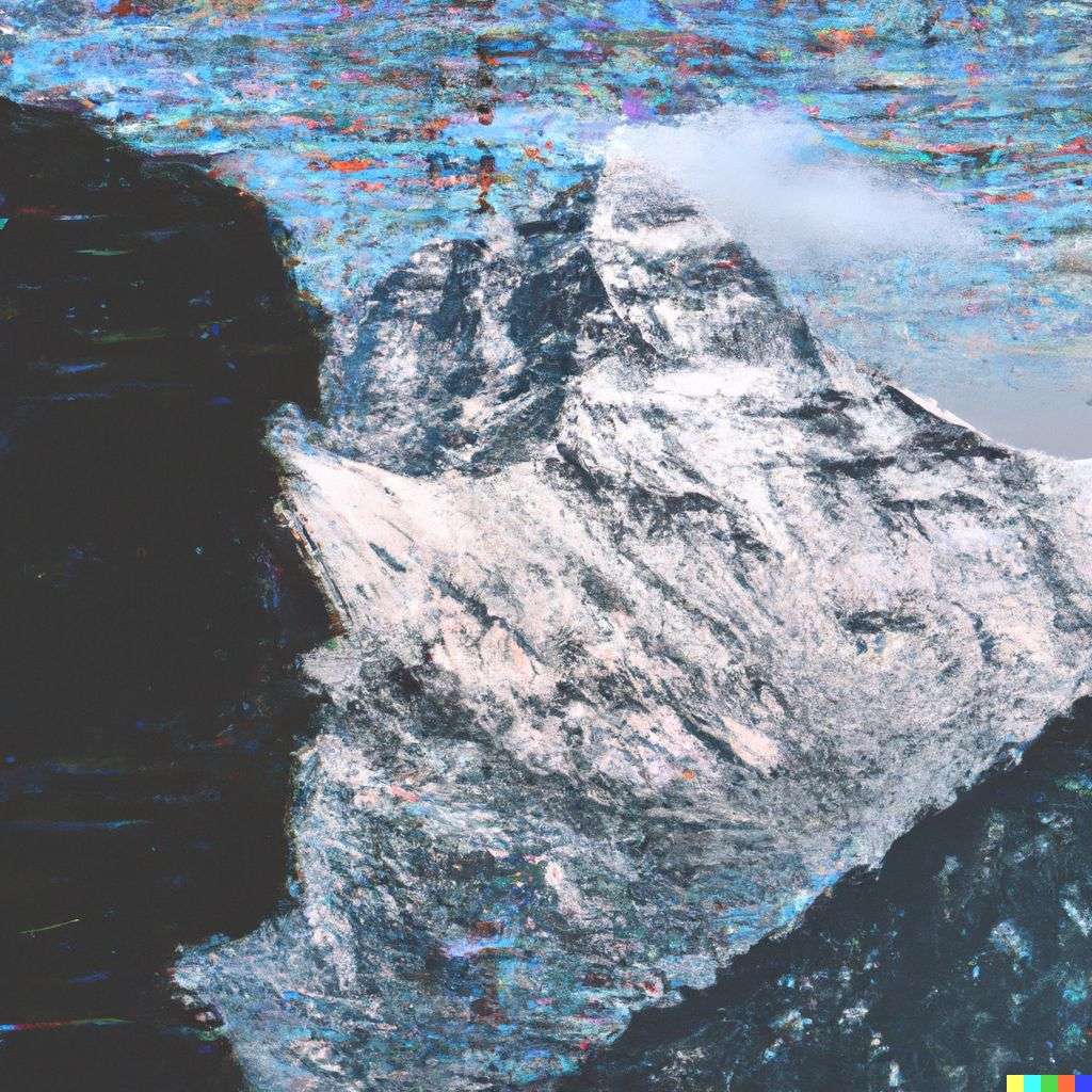 someone gazing at Mount Everest, pixel sorting glitch art
